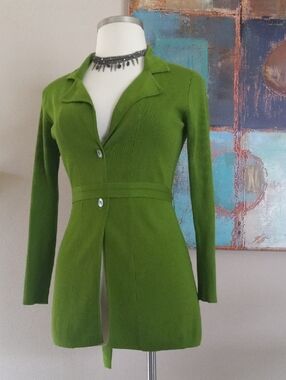 Peck & Peck Lime Green Knit Sweater Belted Sweater Sz M